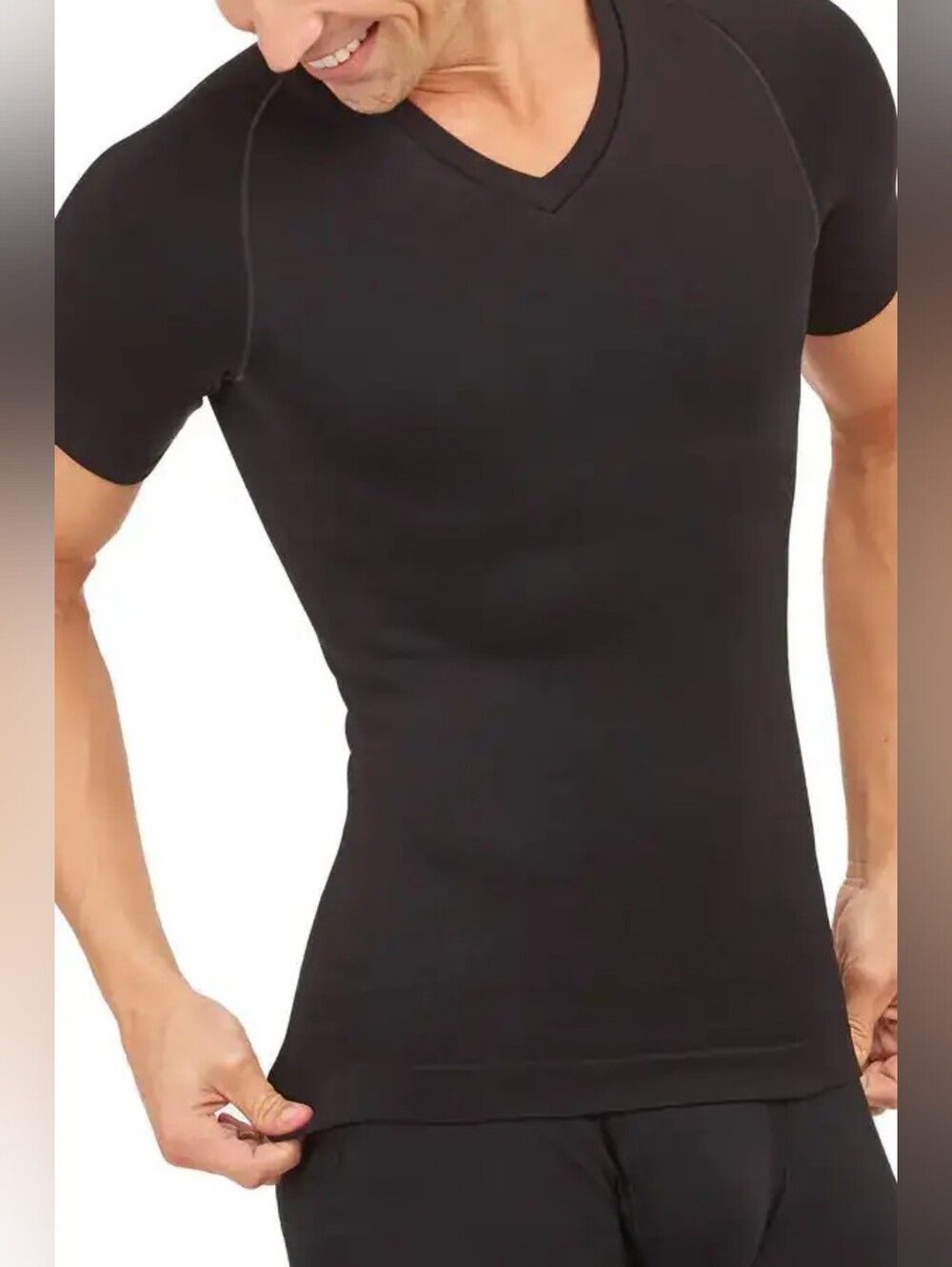 Spanx Ultra Sculpt Seamless V-Neck T-Shirt Mens Black Size Large